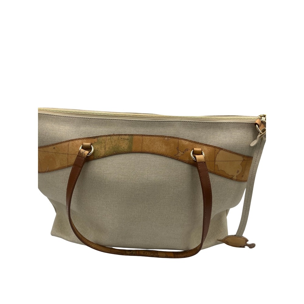 Alviero Martini 1a Classe Canvas Geo Map Print Tote Bag Tan Shoulder Bag WX21SS